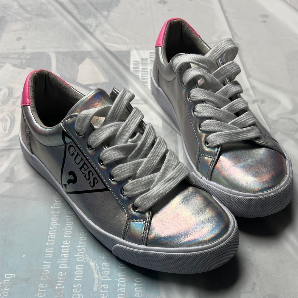 GUESS Women's Iridescent Sneakers with Pink Accents - 7.5